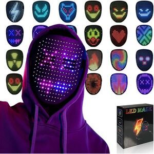 Led Mask with Gesture Sensing,Light Up Mask Kids/Men/Women LED Halloween Mask